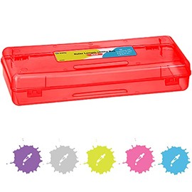 Pencil Box Red, Storage Organizer Utility Box, Multipurpose Long Ruler Length School Office Supplies Plastic Pencil Case for Kids & Adults Available in Grey, Pink, Green, Purple, Blue, 12PK- By Enday