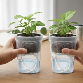 12 Pack 2.5" Small Self Watering Pots for Indoor Plants, Mini Clear Plastic Planters with Water Level Drainage Holes, 12 Plant Labels, Semi-Hydro Propagation Pots for Hoya, African Violets, Alocasia