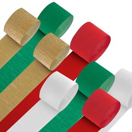 8 Rolls Crepe Paper Streamers,Crepe Paper Rolls Fit for Christmas Festival Party Decor-Christmas,Birthday,Bridal Shower,Bachelorette,Baby Shower,Anniversary,White Green Red Gold Crepe(25mx4.5cm/Roll)