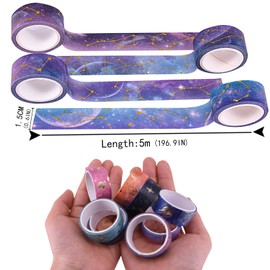 BEHAHAI 12 Rolls Washi Tape Set Galaxy Purple Washi Tape Gold Foil Decorative Washi Masking Tape Pastel Starry Sky Washi Tape Aesthetic for DIY, Bullet Journal, Arts Craft, Gift Wrapping Decoration