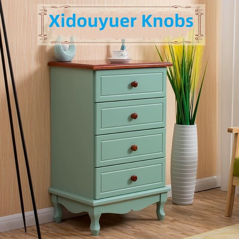 10Pack Round Wood Drawer Knobs Red Brown Finished Mushroom Shaped