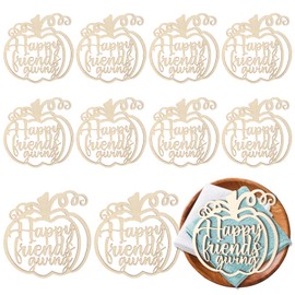 Amyhill 10 Pcs Friendsgiving Table Decor Pumpkin Wooden Cutouts Thanksgiving Place Cards for Table Setting Friendsgiving Party Decorations Plate Sign Thanksgiving Wood Cutouts Centerpiece (Natural)