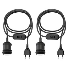 ledscom.de 2 x textile cable RETRA, plug, switch, black, 3 m, lamp socket, 1x E27 max. 60 W