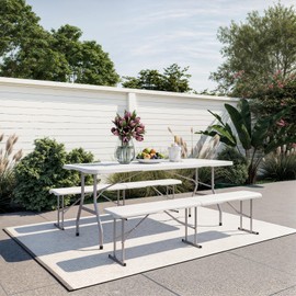 Dovov 6ft HDPE Folding Bench, Foldable Seat with Sturdy Frame and Security Lock for Indoor and Outdoor, Multipurpose Entertaining Activities, Portable and Easy to Store, 2 Pack, White