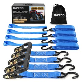 IAZZCO Heavy Duty Ratchet Straps with Hook - 1.6 Inch x 8 FT (5208 LB Break Strength) Tie Down Straps with S Hooks & Soft Loops, for Trucks, Cargo, Moving and Appliances（Blue/4 Pack）
