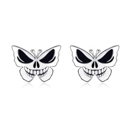 AXOMY Butterfly Skull Earring 925 Sterling Silver Gothic Butterfly Stud Jewelry Gifts for Women Men