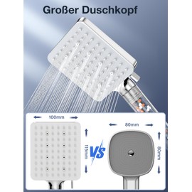 YEAUPE PRO Shower Head Water-Saving with Hose, Rain Shower Head with Hose 1.6 m, Filter Shower Head Pressure Increasing with 6 Jet Types, Hand Shower Head for Bathing