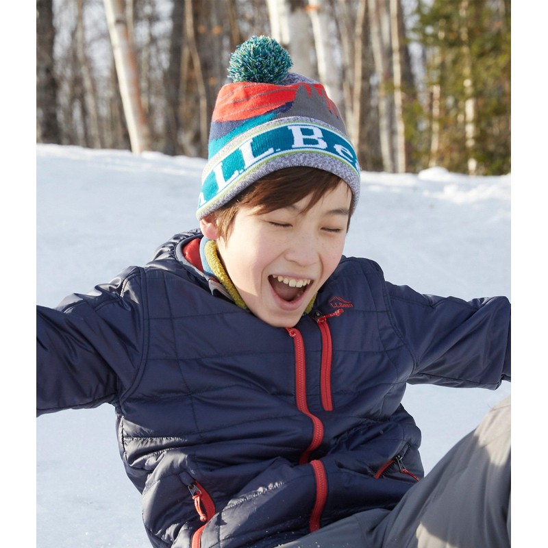 L.L.Bean Kids Elle Bean Pom Hat, Pale Turquoise Reflective