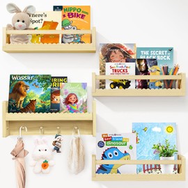 Idefair Kid's Bookshelf for Wall, Floating Nursery Book Shelves Set of 4, Room Decor and Storage Wood Hanging Organizer