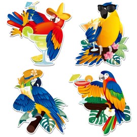 Capoda 4 Pieces Parrot Magnets Tropical Birds Magnetic Decals Decorative Summer Hawaiian Luau Tiki Refrigerator Magnets Stickers for Home Office Kitchen Fridge Car Cruise Door Magnetic Decorations