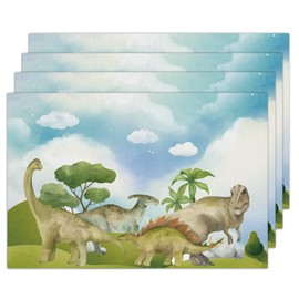 Placemats Set of 4 for Dining Table, Heat Resistant Non-Slip Table Mats, Dinosaur Theme Placemats for Boys and Girls, Woven Cloth Placemats for Modern Kitchen Tabletop Decor, 12x18 Inch