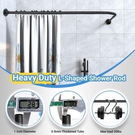 L Shaped Shower Curtain Rod,Adjustable Corner Shower Rod(23.6"-33.5"x23.6"-33.5"),90 Degree Wall Mounted Shower Curtain Rod for Bathroom,Bathtub,Clothing Store,Locker Rooms,Private Space,Need to Drill
