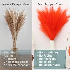 Wttisel 38" 10 Stems Orange Pampas Grass Decor - Tall Faux Pampas Grass for Floor Vase Fluffy Artificial Pampas Grass for Boho Home Wedding Mothers Day Decoration