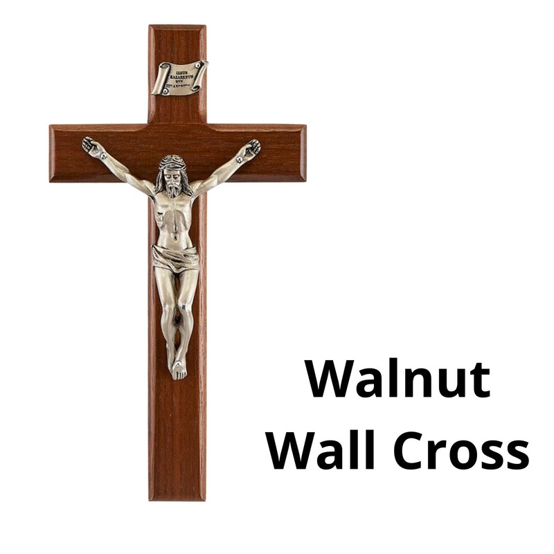 Walnut Wood Shroud of Turin Crucifix with Pewter Christ Corpus,