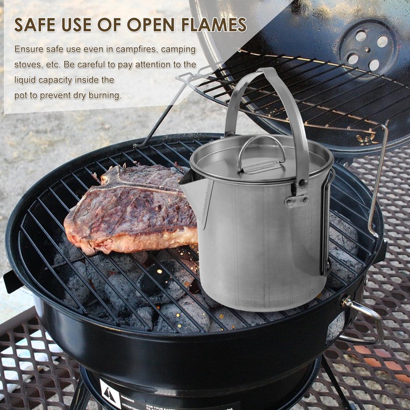 Camping Tea Kettle, 1.2L Stainless Steel Outdoor Hiking Percolator Coffee
