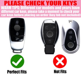 YIKECASE Key Fob Cover with Diamond Keychain Car Key Holder Compatible with Benz 2017-2021 E-Class 2018-2021 S-Class 2019-2021 A-Class C-Class G-Class for Women, 4 Buttons (White-Heart)