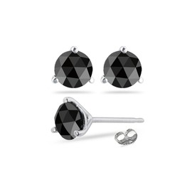 1/9 Cts of 2.50-3.00 mm AAA Round Rose Cut Black Diamond Stud Earrings in 14K White Gold
