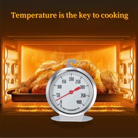 Oven Thermometer for Gas Hob, Oven Thermometer for Oven, Thermometer for Electric Hob, Measuring Range 0°C to 400°C, Stainless Steel Oven Thermometer with Large Dial for Baking BBQ & Cooking