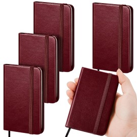 Qeeenar 4 Pcs Hardcover Leather Pocket Notebook 4 x 2.5 Inch Small Notebook 50 Sheets Hardcover Mini Notepad Tiny Lined Journal for Office Home School Writing Supplies (Burgundy Red)