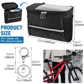 TGUS Kids Bike Basket, Front Frame Scooter Basket Bag, Handlebar Bag Organizer for Boys Girls with Clear Phone Pouch, Bike Decoration for Most Children's Bikes(Color:Black)