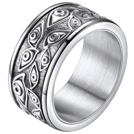 FaithHeart Males Spinner Ring Stainless Steel All Seeing Eyes Fidget Rings for Anxious Spinning Jewelry High Polishing Rotatable Finger Band Size Z+3