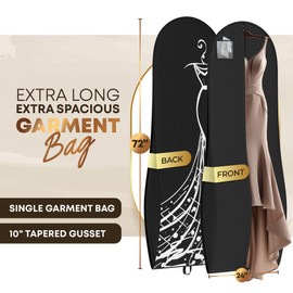Your Bags Women’s Dress and Gown Garment Bag -72”x24” and 10” Tapered Gusset Prom Bags (Tiffany/Black Dress Print)