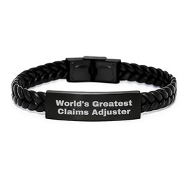 World's Greatest Claims Adjuster Funny Quote Interlaced Leather Bracelet Gifts for Men, Unique Graduation Presents from Friends, Coworkers, Family, or Loved Ones