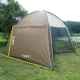 Screen House 11 x 11 Ft Screened Mesh Net Wall Canopy Tent Screen Shelter Gazebos for Patios Outdoor Camping Activities with Oneside Cover- Beige