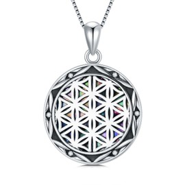 ROMANTICWORK Flower of Life Necklace 925 Sterling Silver Mandala Pendant Necklace Abalone Shell Flower of Life Jewelry Gifts for Women