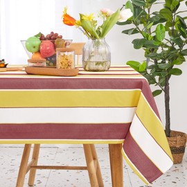 Deconovo Striped Tablecloth Polyester Rectangle Table Cloth Decorative Table Cover for Birthday Party 54 x 108 Inch Red and Yellow