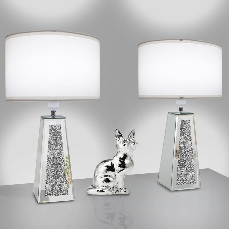 GOTHICO Silver Mirror Crushed Diamond LED Table Lamp, Four Prism