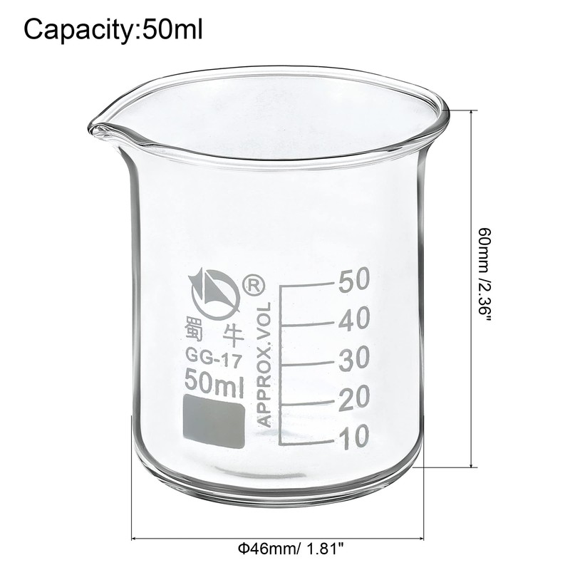 PATIKIL 50ml Low Form Glass Beaker, 2 Pack 3.3 Borosilicate