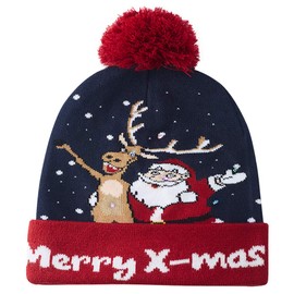 AIDEAONE Funny Led Light Knitted Christmas Hat Reindeer Santa Claus Pattern Holiday Xmas Beanie