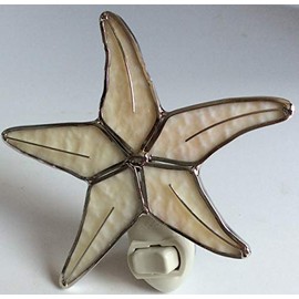 Starfish Star Fish Night Light – Real Stained Glass with Silver Finish – Coastal Ocean Decor – Includes Standard Base with 5W Bulb – Juhlin Glass Studio