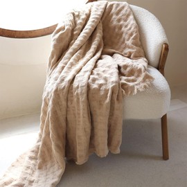 ZonLi Waffle Woven Soft Throw Blanket, 50"x60" Lightweight Machine Washable Outdoor Blanket for All Seasons, Suitable for Chairs, Sofas, Beds and Outdoors (Beige)