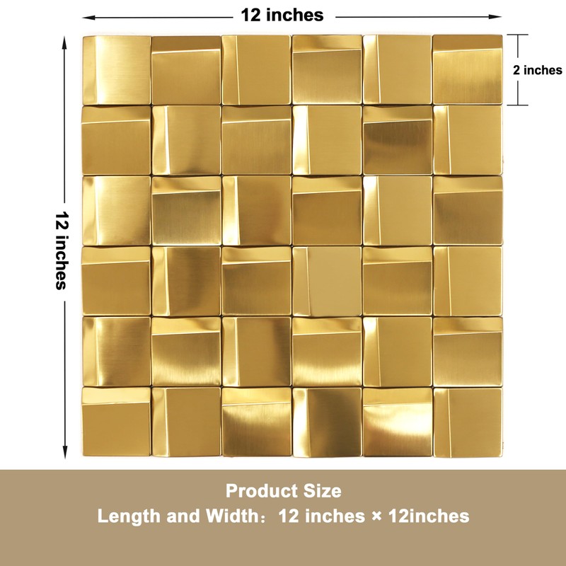 Elephantile 5 Sheets Gold Tiles Metal Mosaic Wall Backsplash Tile