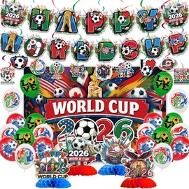 2026 Party Decoration Complete Celebration Kit - Football Banners, Thick Latex Balloons, Sports Watch Party Supplies Set