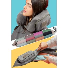 TRAVELLERO Fillable Neck Pillow, Travel Pillow Bag, Neck Pillow Aeroplane, Neck Roll, Travel Essentials, Travel Pillow, Travel Pillow, Medium Grey