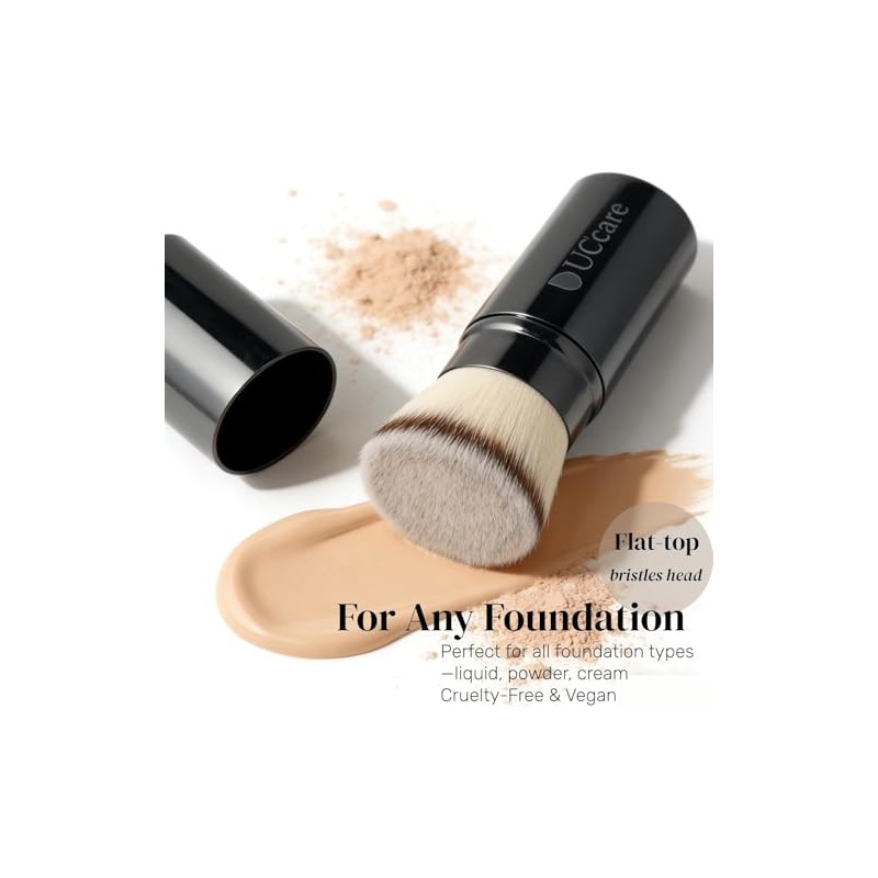 Ducare Brocha Retráctil Punta Plana Base Kabuki Tapa Maquillaje Viaje