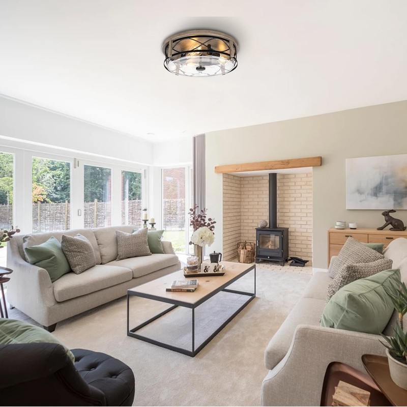 16 Inch Farmhouse Flush Mount Ceiling Light With Seeded Glass,