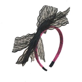 Neon 1980s Pink Bow Headband Hair Accessories Lace Headband Cosplay Hair Hoop Bow Hair Band for Women Carnival Christmas Party Daily Decoration