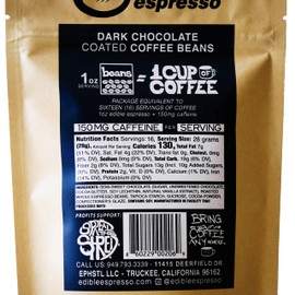 Edible Espresso - Dark Chocolate Covered Coffee Beans 150mg caffeine = one cup of coffee! Plant-based, Dairy-Free Natural Energy. (1 pound / 16 servings)