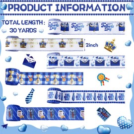 Yuxung 6 Rolls 30 Yards Father's Day Blue Gift Craft Ribbon for Happy Father's Day Party Decorative Ribbon Gift Wrap Ribbon for Wrapping Gifts Making Bow Box Table Decor