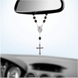 MaMeMi Car Rosary Carved Wooden Bead with Clasp Christopher and Crucifix - Gift Idea for Drivers Original from Italy