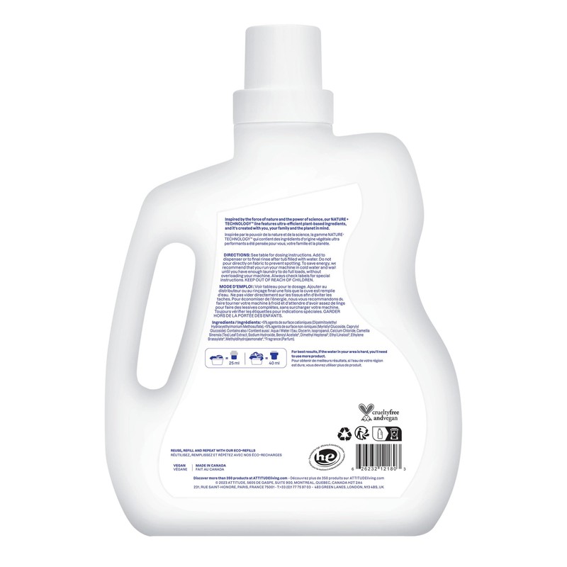 ATTITUDE Liquid Fabric Softener, Plant-Based & Vegan, HE Compatible, Naturally