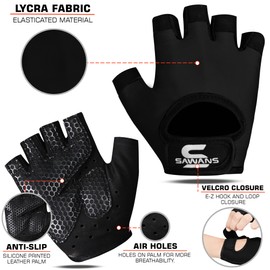 SAWANS Weight Lifting Gloves Gym Gloves Men & Women Workout Anti slip Breathable Ladies Gloves Training Silicon padded Grip palm Protection Exercise Fitness Hanging Pull-Ups Cycling (Black, XL)