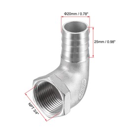 sourcing map 304 Stainless Steel Hose Barb Fitting Elbow, 20mm Barbed x 3/4" NPT Female Pipe Connector Adapter for Water Fuel Air