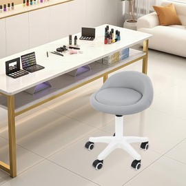 Rolling Hydraulic Salon Stool, Rolling Stool Adjustable 360° Swivel Chair with Low Backrest for SPA Shop Salon Massage (Gray)