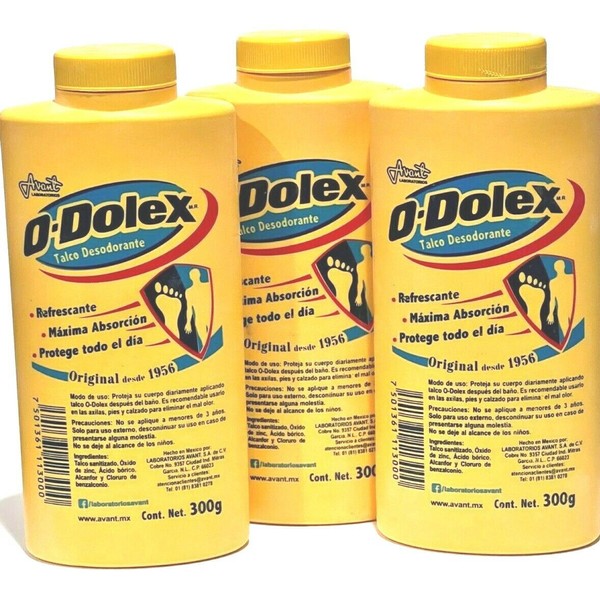O-DOLEX Yellow Deodorant Talcum Powder 300 gr Feet & Body 3 Talcum