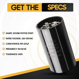 Seentech 189-227 uf/MFD 220-250 VAC ±20% CD60 Round Motor Start Capacitor 50/60 Hz AC Electric Motor Universal Fit for AC Motor Run or Fan Start and Cool or Heat Pump Air Conditioner